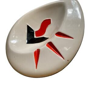 SAYCO MCM Ash Tray Orange Black Cream Ceramic Tear Drop Shape Atomic